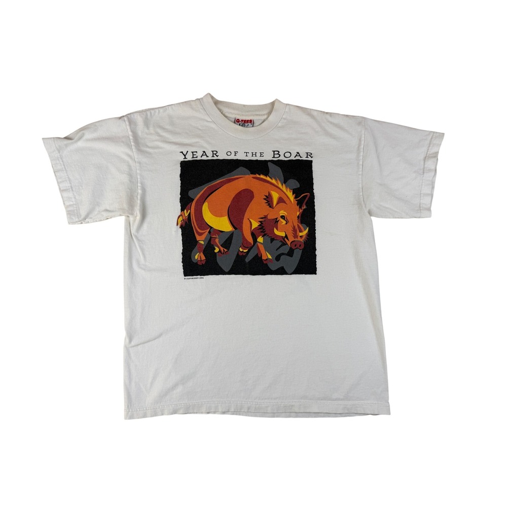 Q-Tees Large Year of the Boar Vintage 90s Cotton Graphic Tee 1994